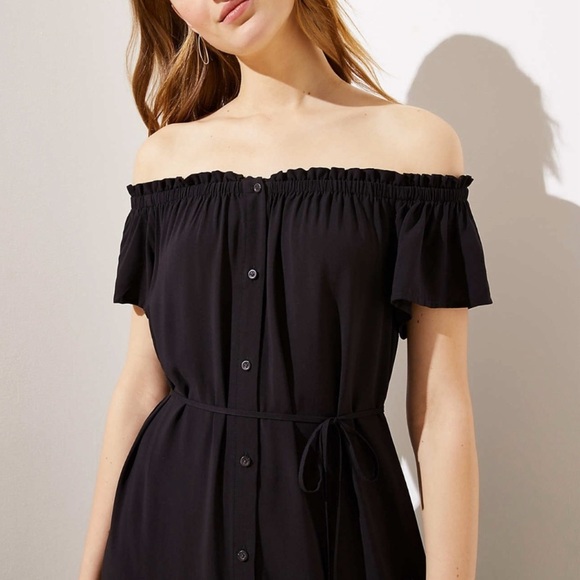 LOFT Off The Shoulder Button Down Midi Dress - Picture 2 of 9